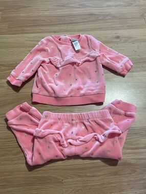 Pink Ruffle Heart Velour Kids Set